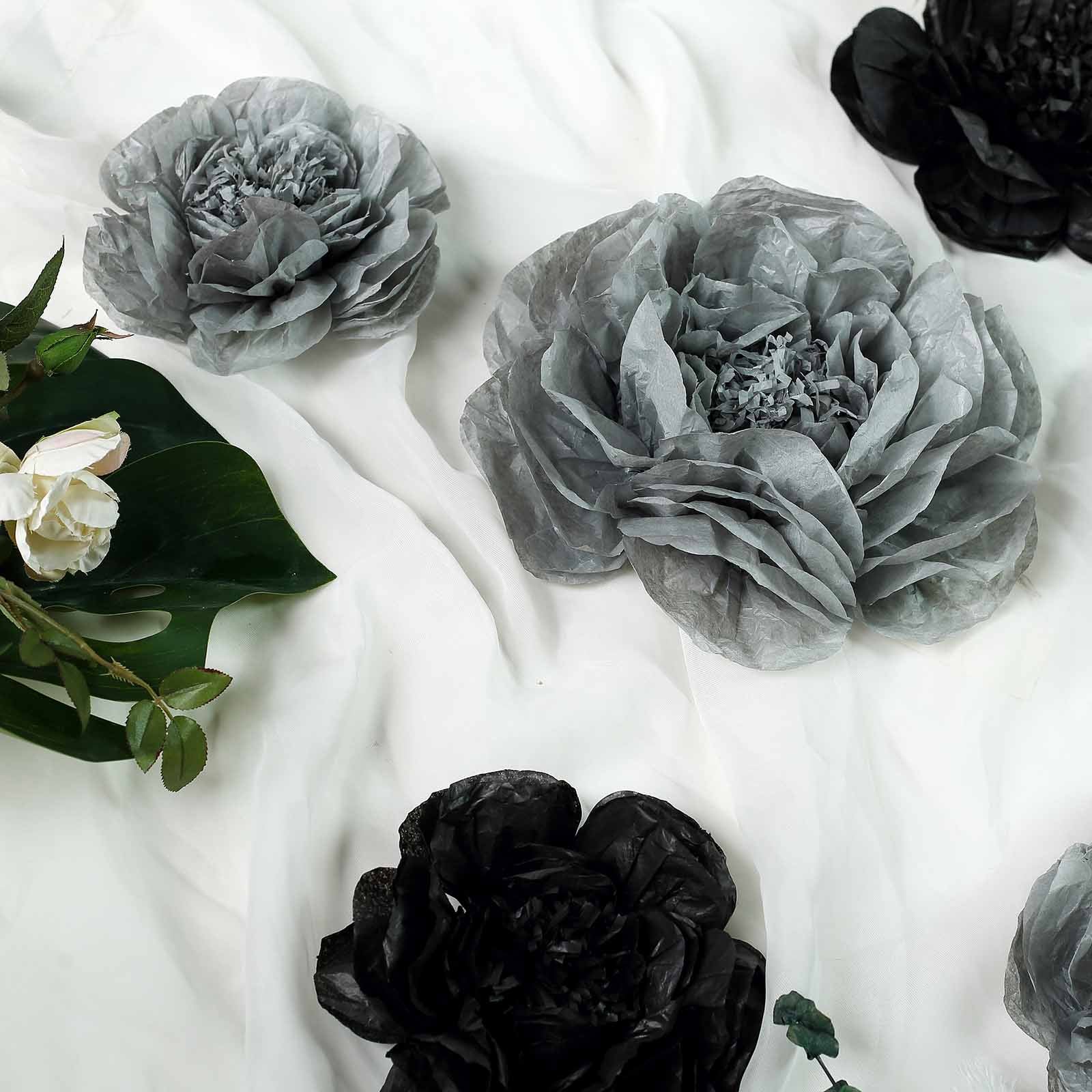 Pack of 6 black and charcoal gray peony paper artificial flowers. #whtbkgd