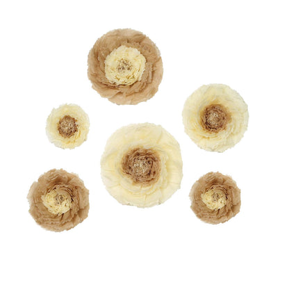 6 Multi Size Pack | Carnation Taupe/Natural 3D Wall Flowers Giant Tissue Paper Flowers - 12",16",20"