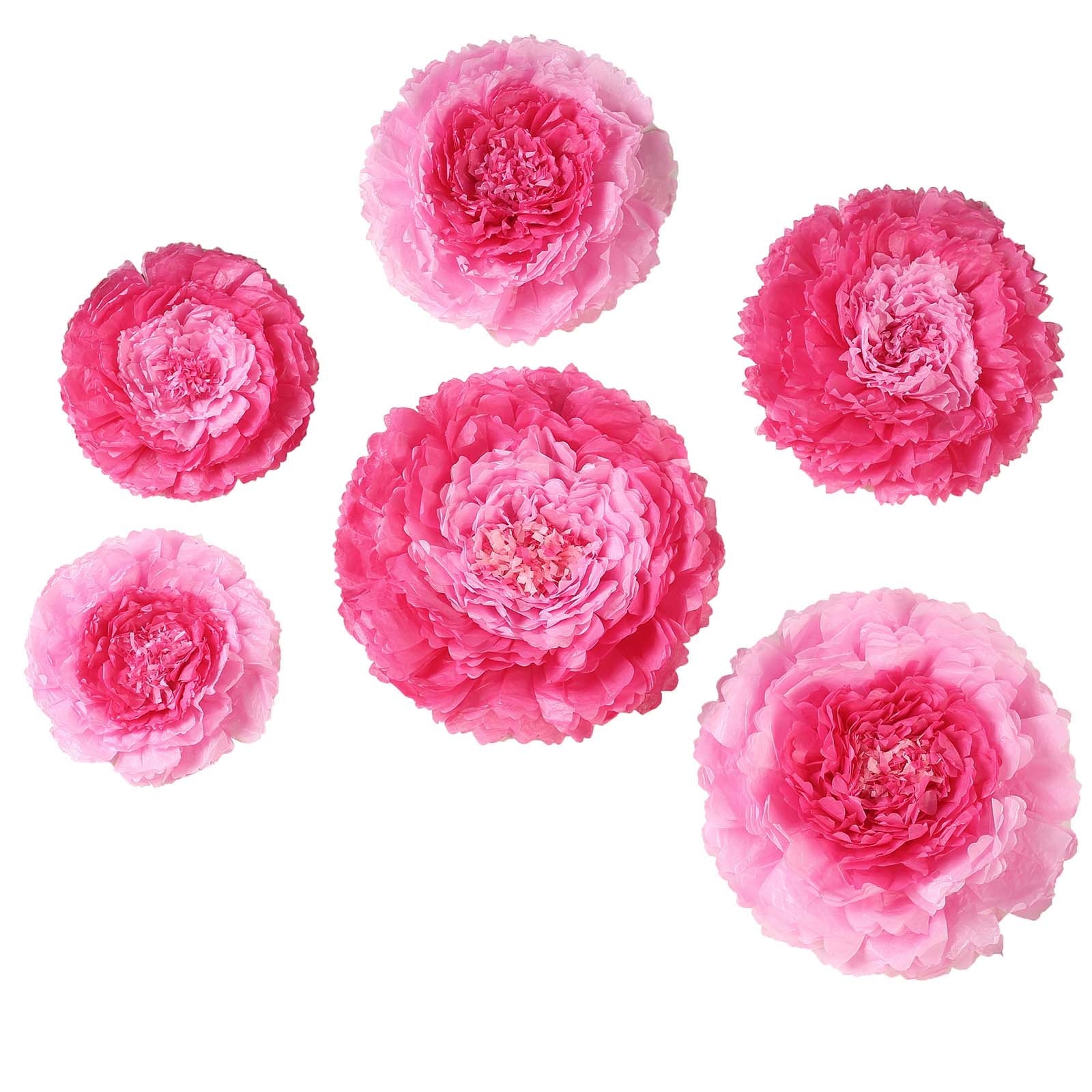 6 Multi Size Pack | Carnation Pink/Fuchsia 3D Wall Flowers Giant Tissue Paper Flowers - 12",16",20"