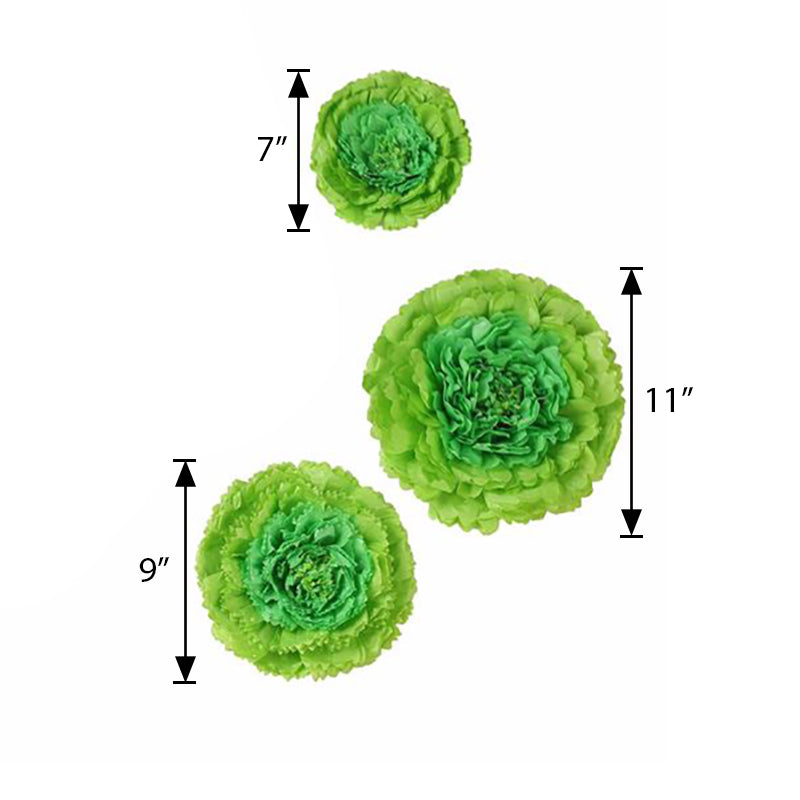 Mint green 3D giant paper flowers in various sizes for wedding backdrops.