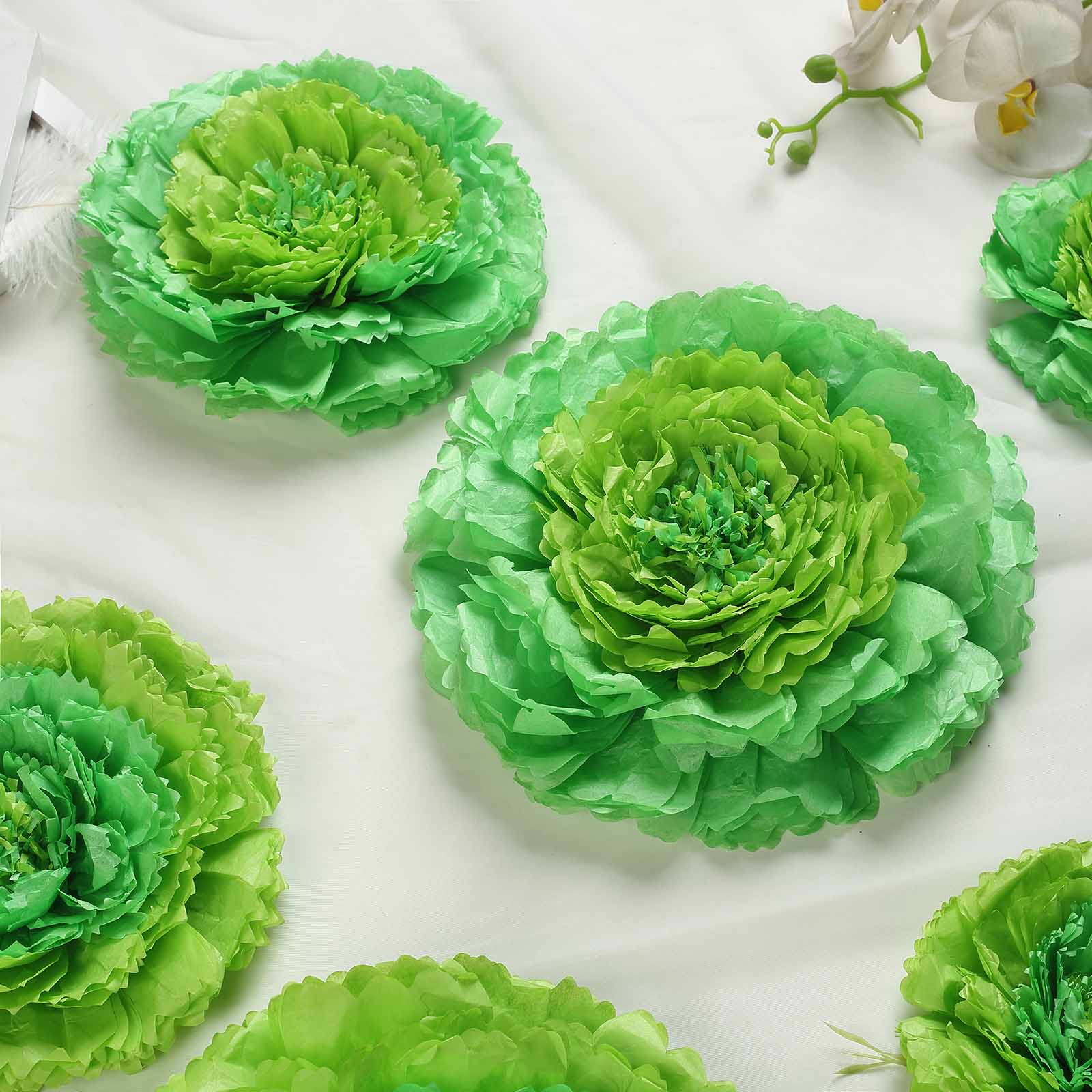 Mint green 3D giant paper flowers for wedding backdrops, multi-size pack.