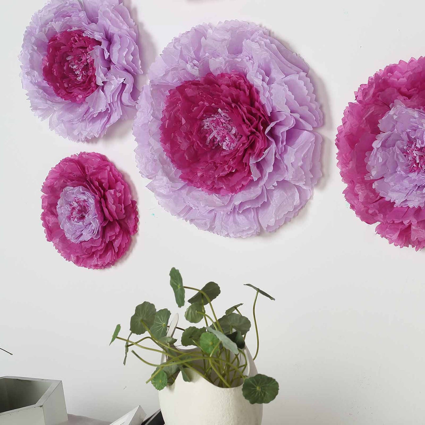 Lavender lilac giant paper flowers for wedding backdrops.