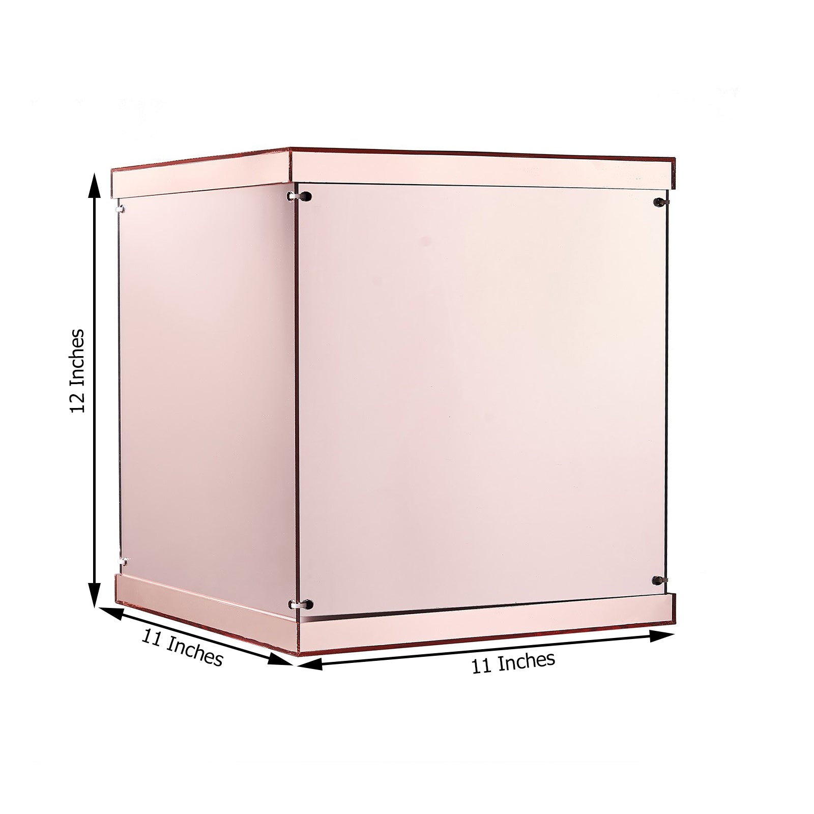 12" rose gold mirrored acrylic pedestal riser display box.