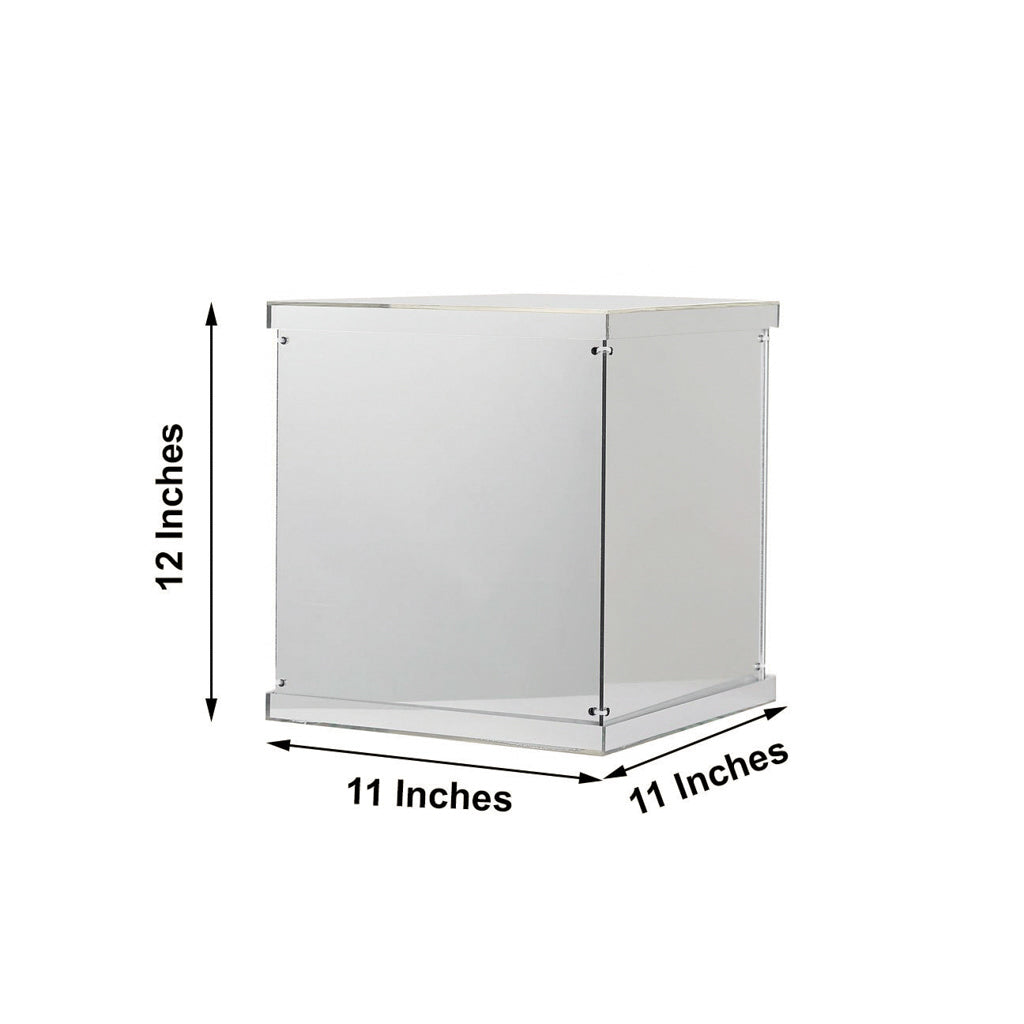 Mirror Acrylic Pedestal Display Risers With Interchangeable Lid & Base in Silver 12 Inch