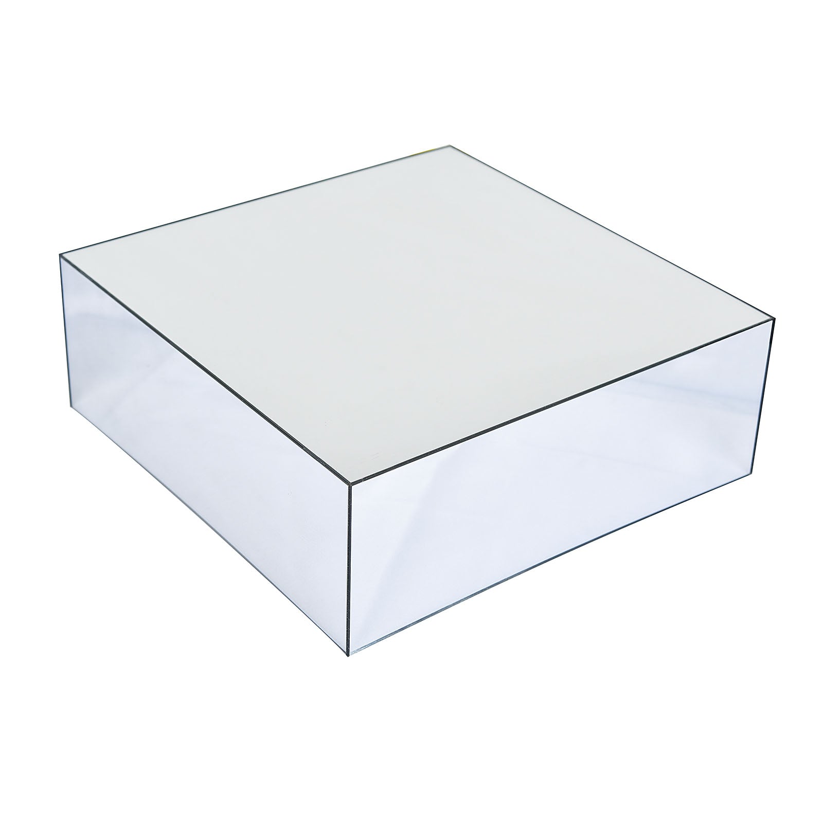 14 Inch x 14 Inch Silver Pedestal Riser Acrylic Mirror Finish Cake Stand Display Box with Hollow Bottom