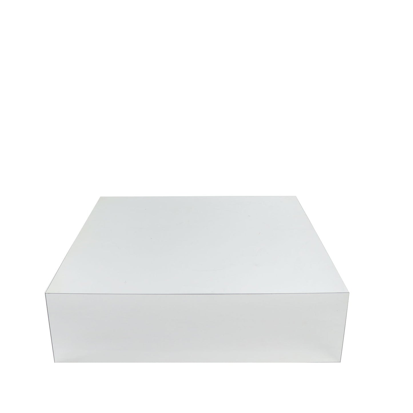 Silver acrylic cake box stand with a mirror finish.