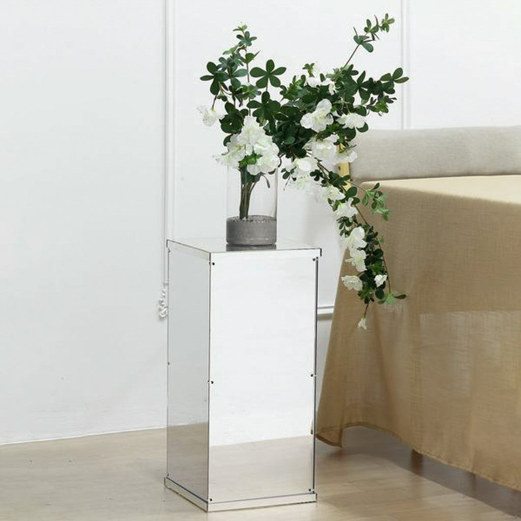 24" Silver Mirror Finish Acrylic Pedestal Risers - Display Boxes with Interchangeable Lid and Base