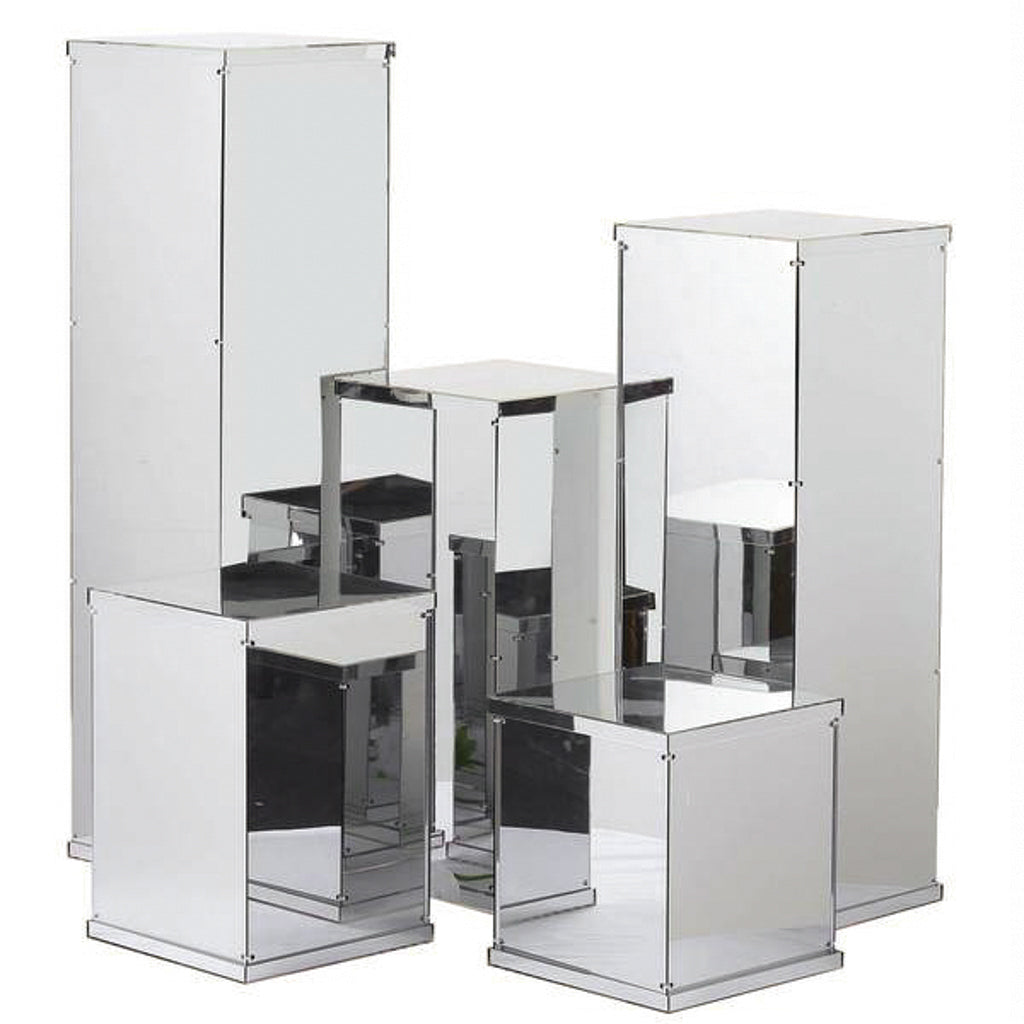 Pedestal Display Risers Silver Acrylic Mirror Finish With Interchangeable Lid & Base 24 Inch