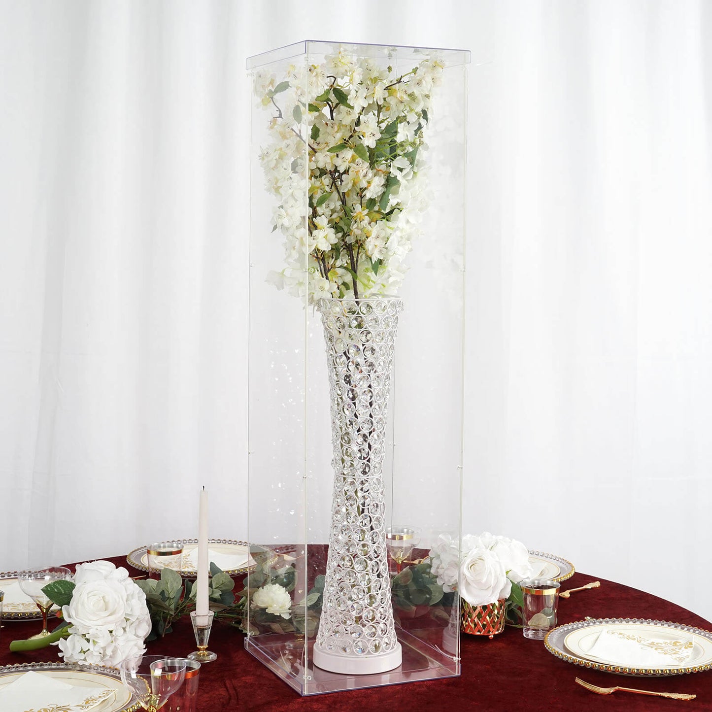 40" Floor Standing Clear Acrylic Pedestal Risers - Transparent Acrylic Display Boxes with Interchangeable Lid and Base