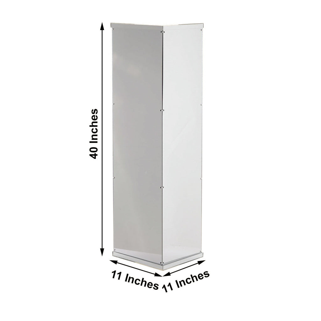 Silver Acrylic 40 Inch Pedestal Display Risers With Interchangeable Lid & Base Mirror Finish