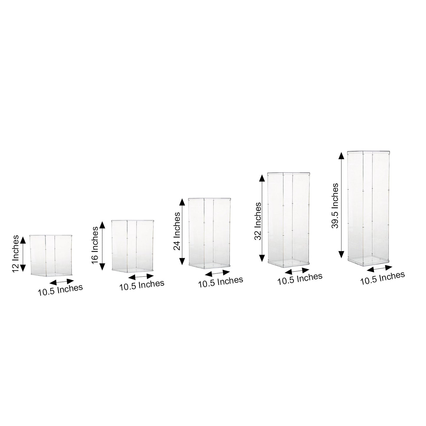 Clear acrylic pedestal risers set of 5 in various heights.
