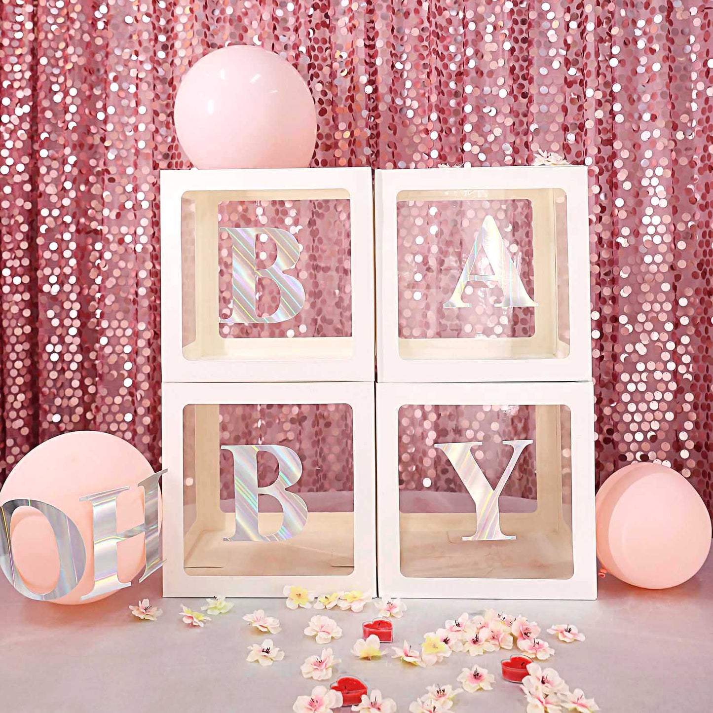 2pcs Transparent DIY Balloon Boxes, Baby Shower Party Decoration Boxes - White Edges