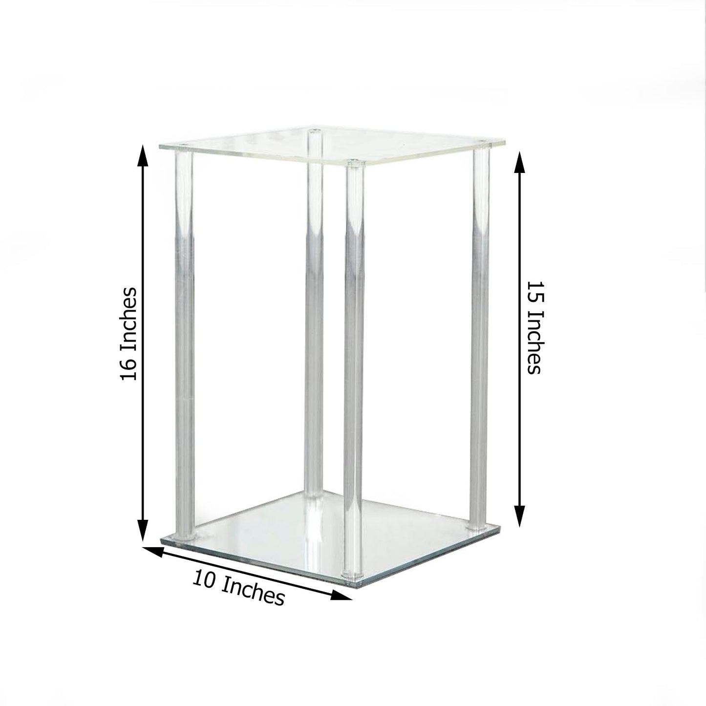 Clear acrylic wedding centerpiece vase with square mirror base.