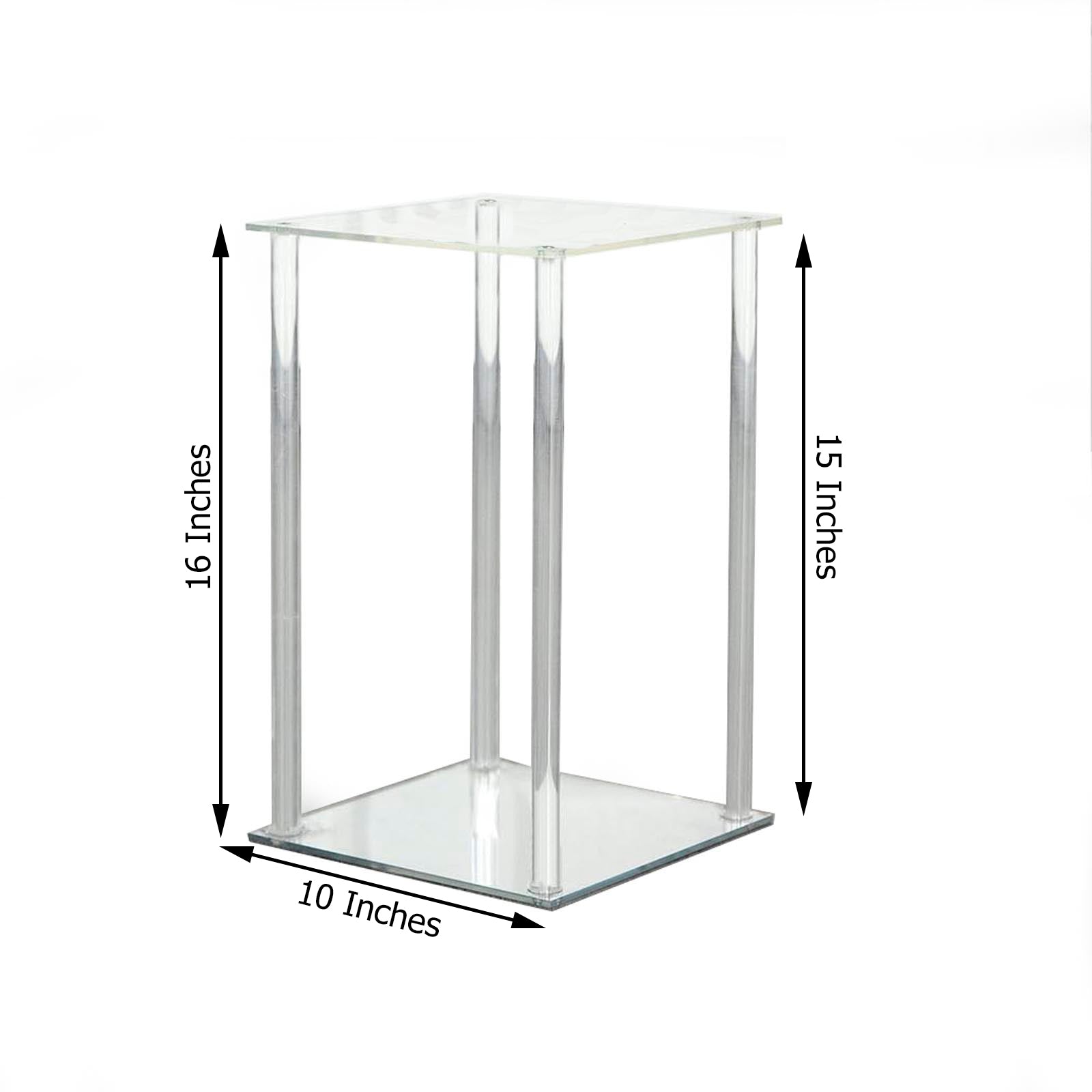 Clear acrylic wedding centerpiece vase with square mirror base.