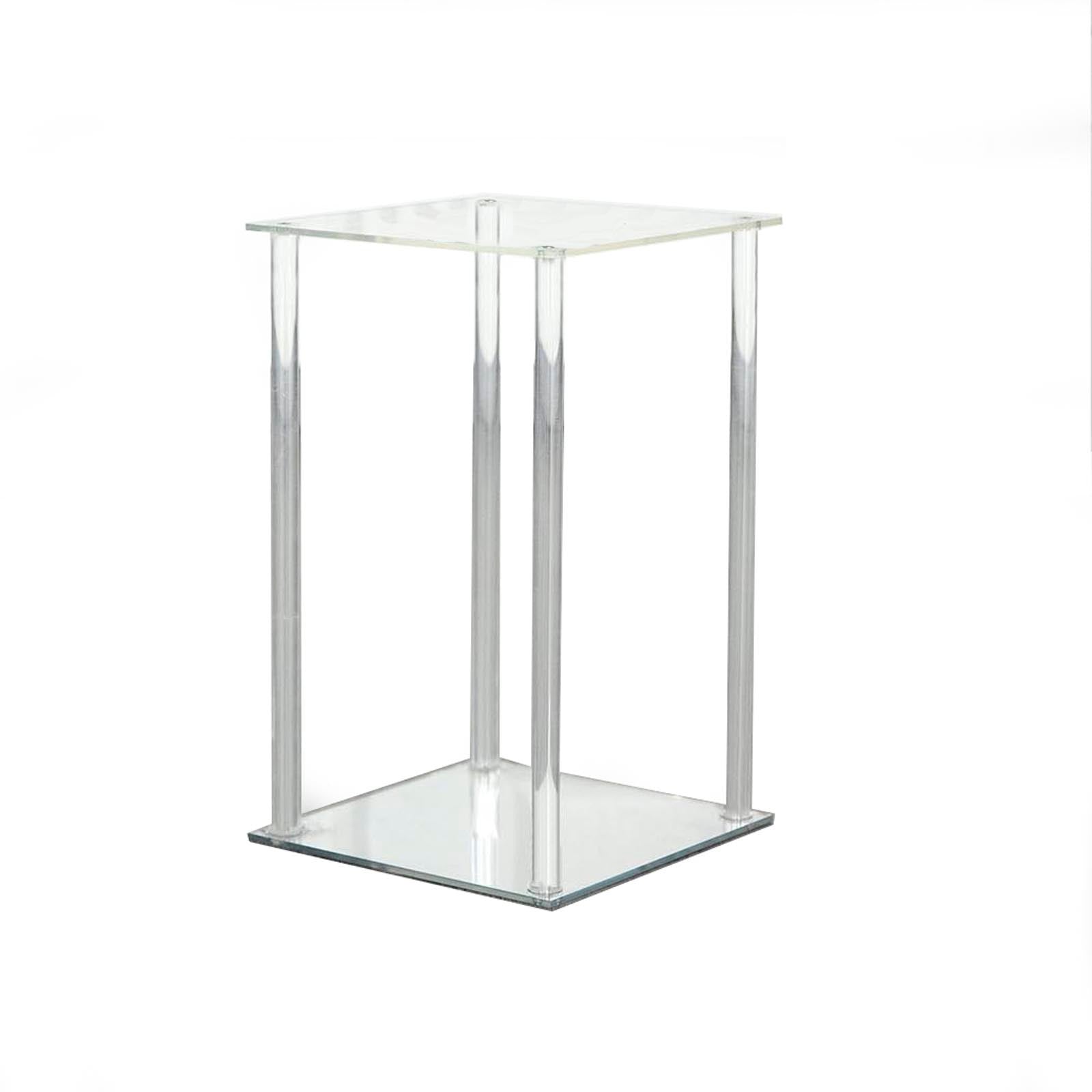 Clear acrylic wedding centerpiece vase with square mirror base.