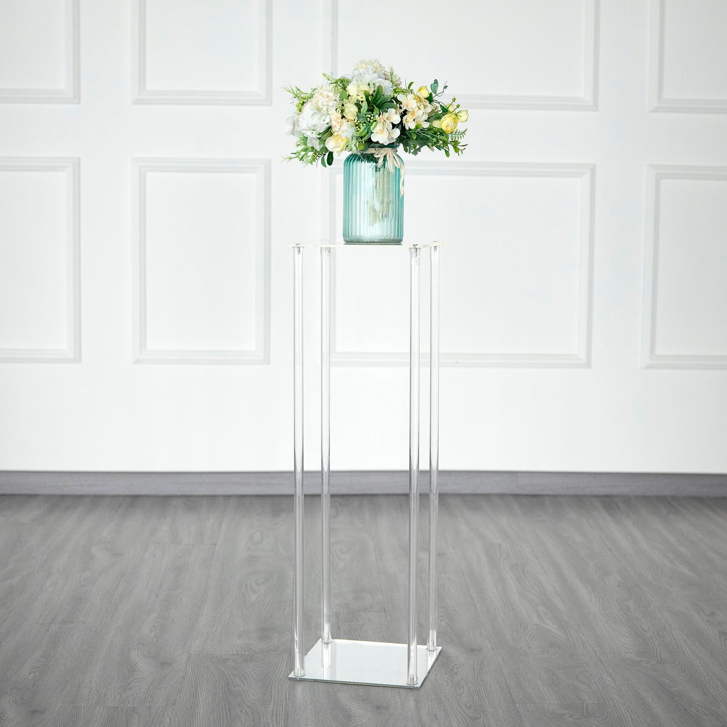 Floor Vase Flower Column Stand Clear Acrylic 32 Inch With Mirror Base