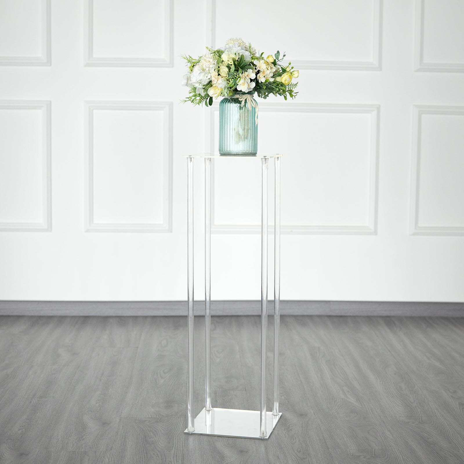 Floor Vase Flower Column Stand Clear Acrylic 32 Inch With Mirror Base
