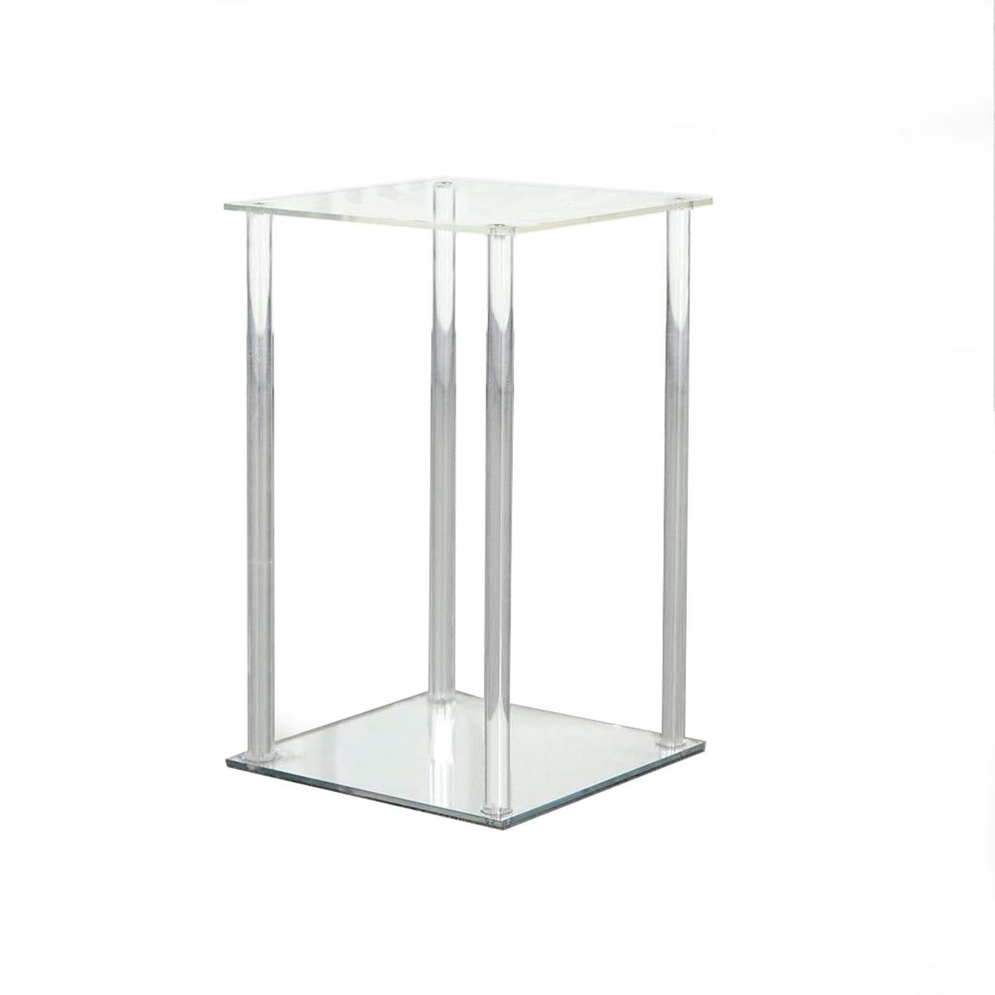 Clear acrylic wedding centerpiece vase with square mirror base.