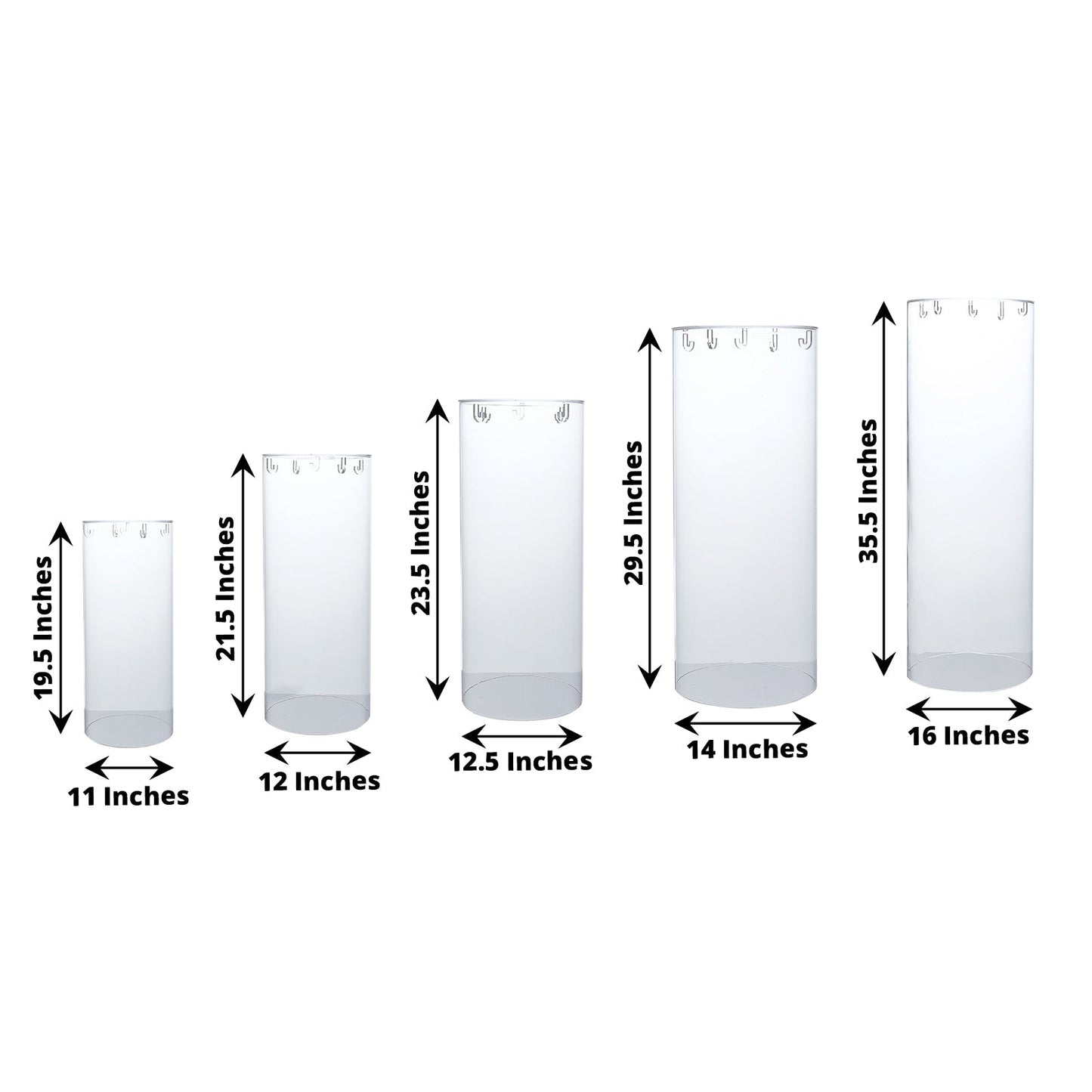 Clear acrylic cylinder pedestal stands for cake and dessert display.