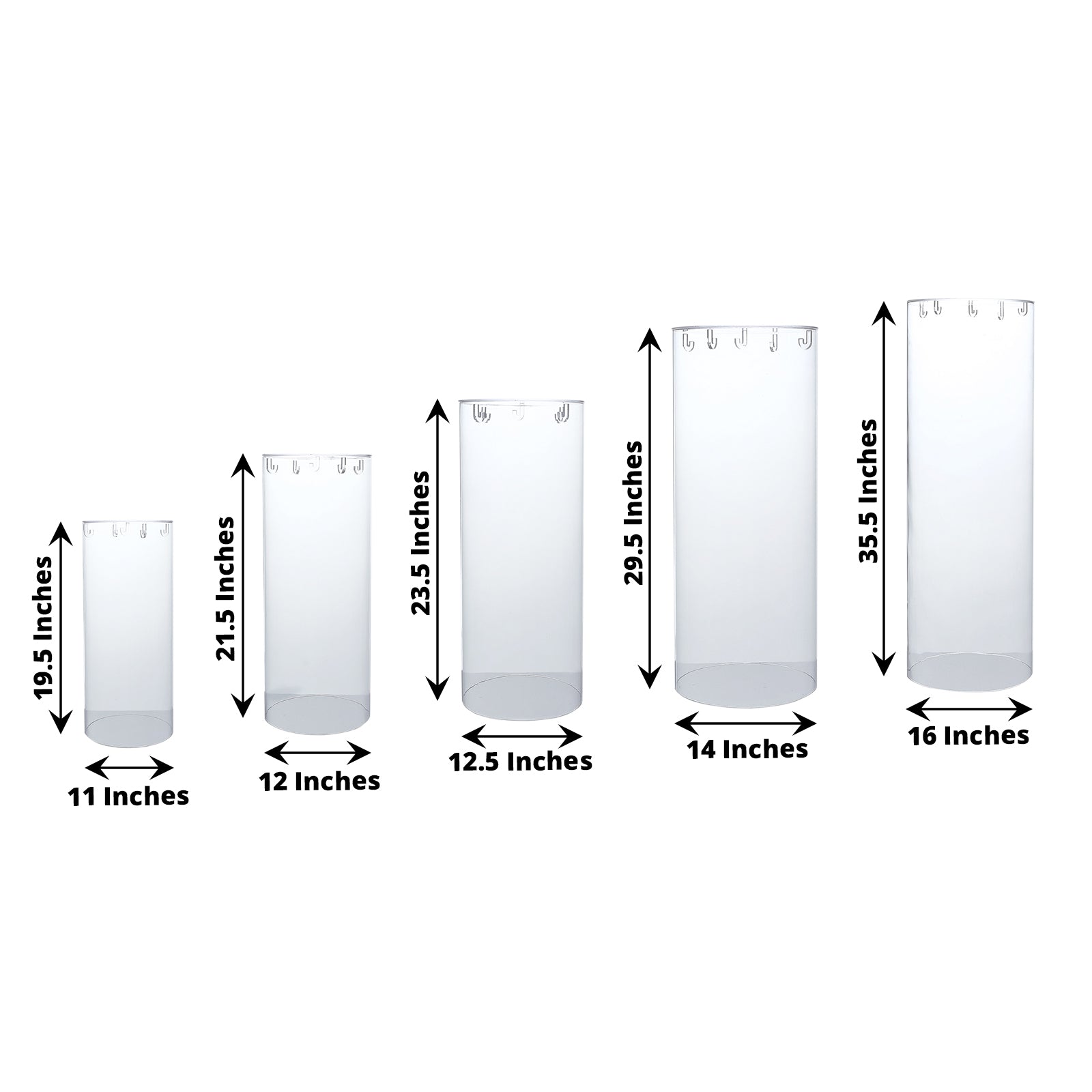 Clear acrylic cylinder pedestal stands for cake and dessert display.