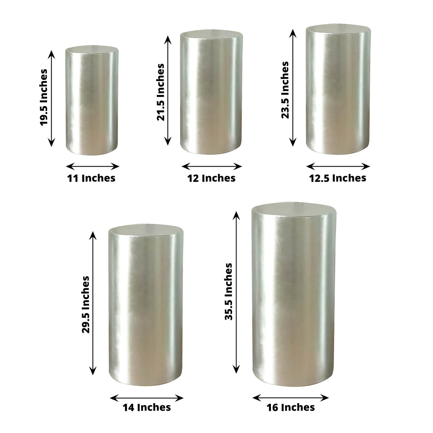 Metallic silver pedestal stand covers in various sizes.