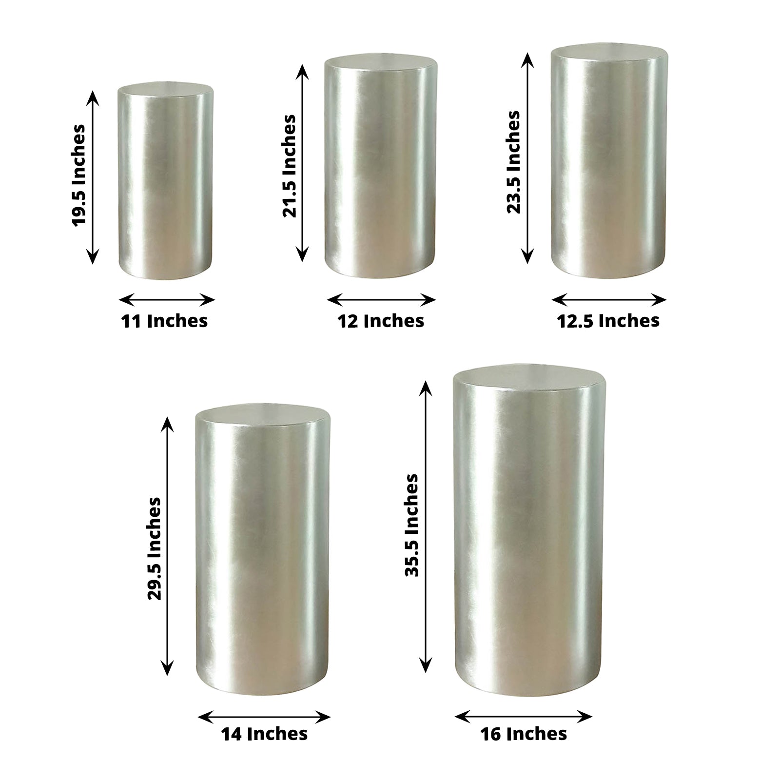 Metallic silver pedestal stand covers in various sizes.