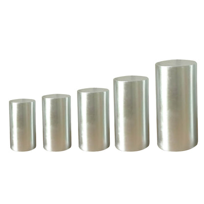 Metallic silver spandex pedestal stand covers, shiny and stretchable.