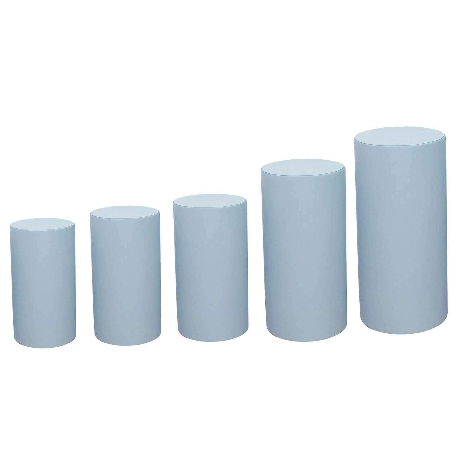 Dusty blue spandex cylinder pedestal stand covers set of 5.
