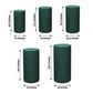 Emerald green spandex pedestal stand covers, set of 5, various sizes.