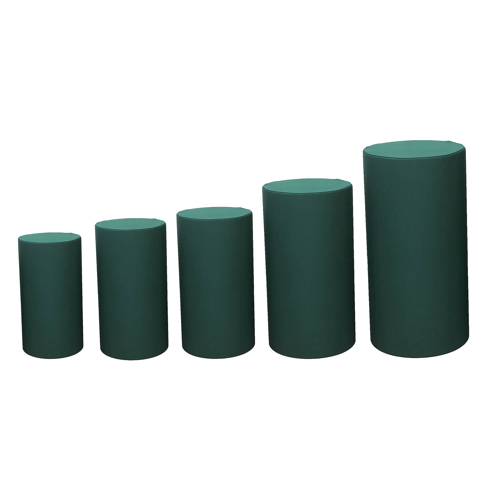 Emerald green spandex pedestal stand covers in a set of five.