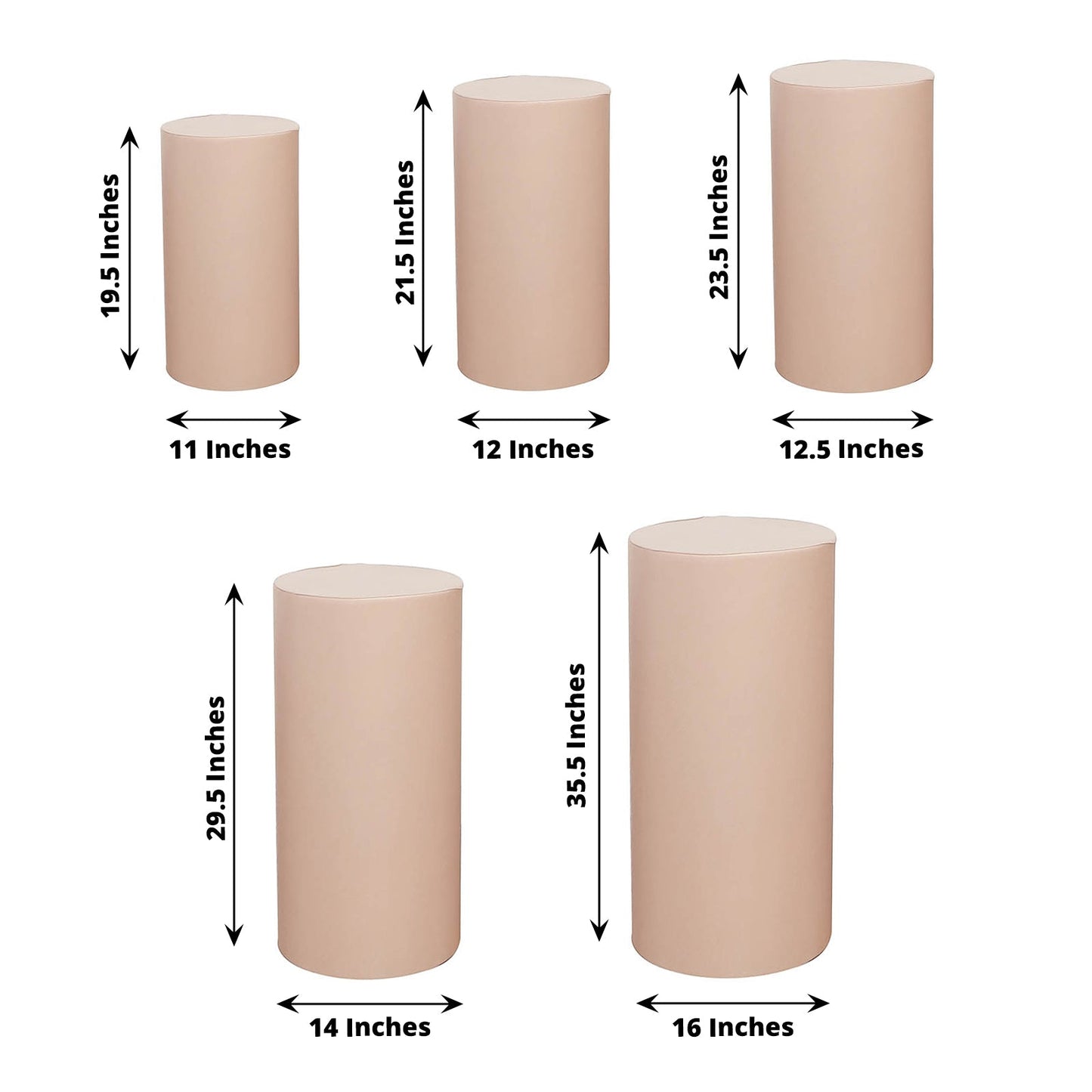 Nude spandex pedestal stand covers in a set of 5, stretchable and versatile.