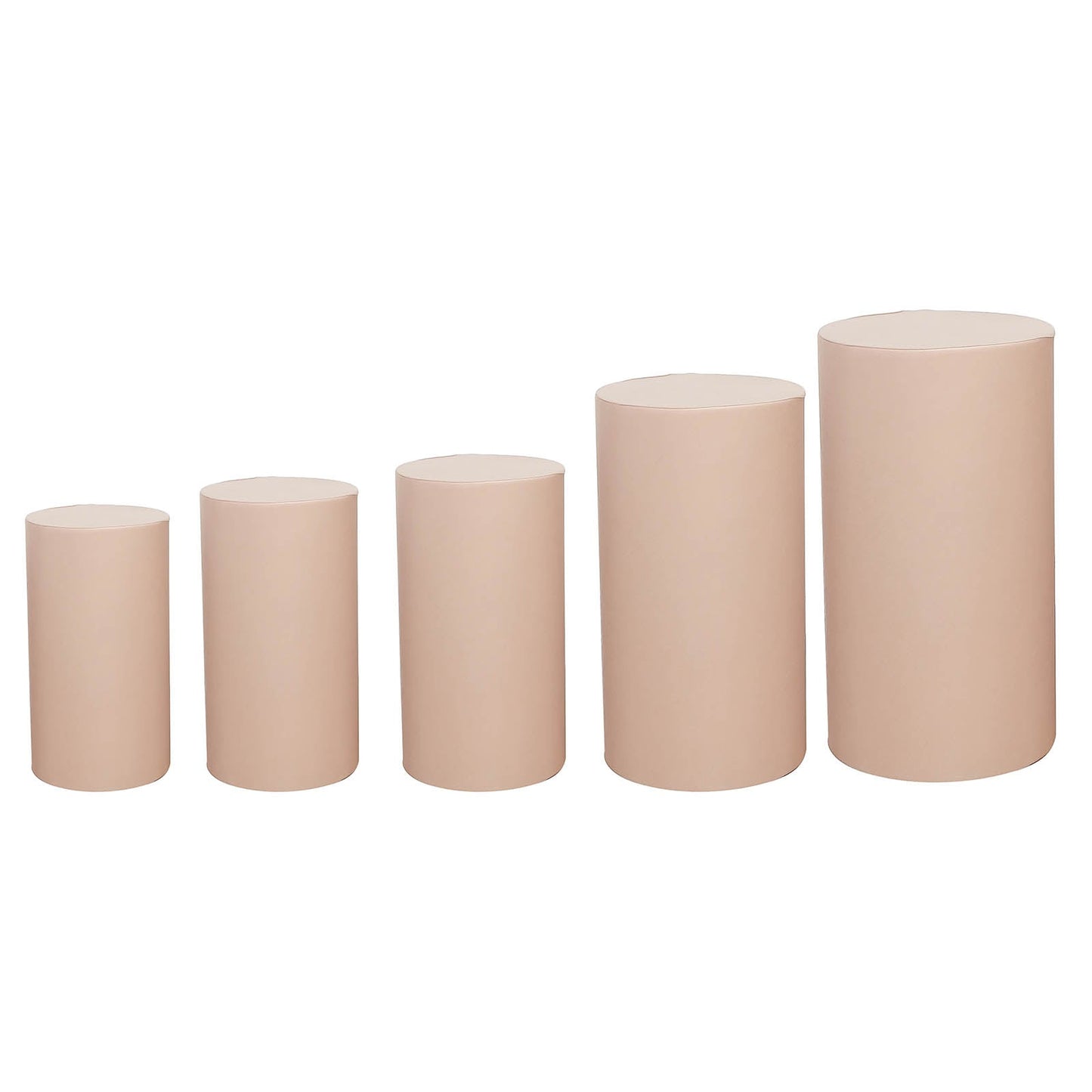 Nude spandex pedestal stand covers, set of 5, stretchable and versatile.