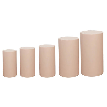 Nude spandex pedestal stand covers, set of 5, stretchable and versatile.
