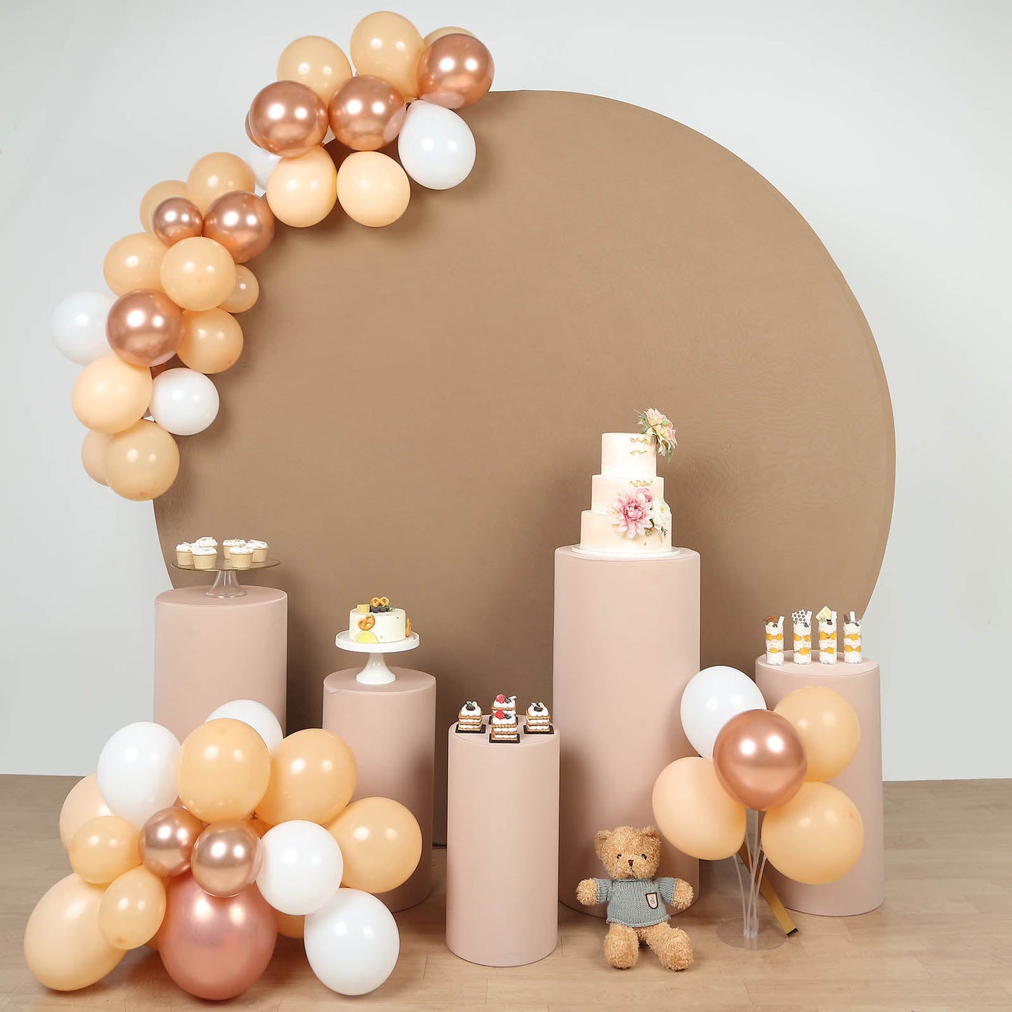 Set of 5 nude spandex pedestal stand covers for events and displays.