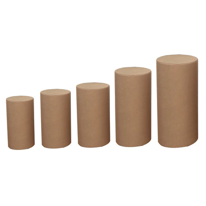 Taupe spandex pedestal stand covers set of 5, stretchable pillar prop covers.