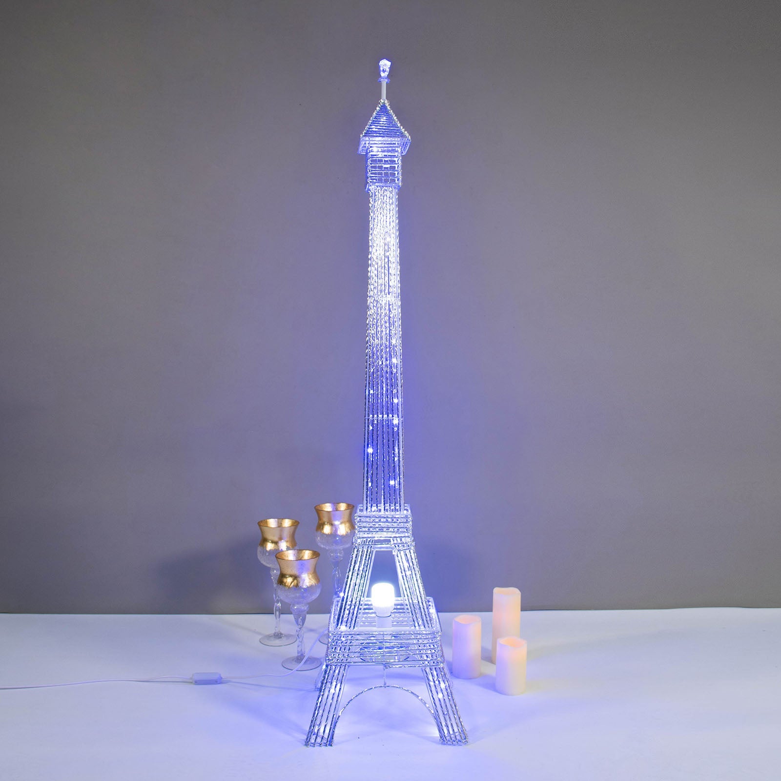 5FT Color Changing LED Metal Eiffel Tower in blue light