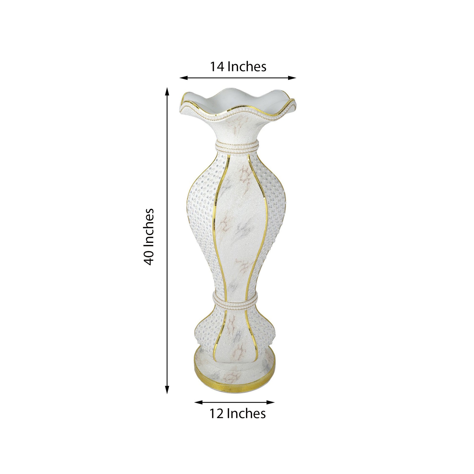Shimmering gold glittered marble flower pot vase with pearl and mirror embellishments.