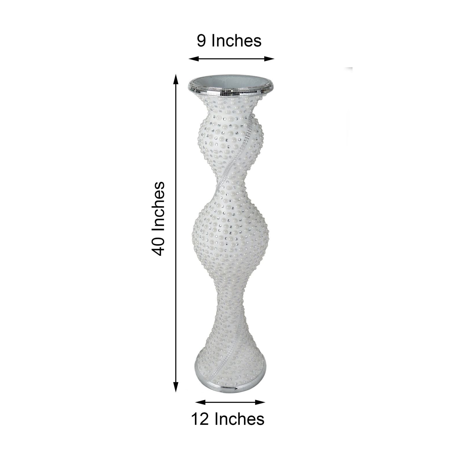 White mermaid style mosaic and pearl studded floor vase, 40 inches tall.