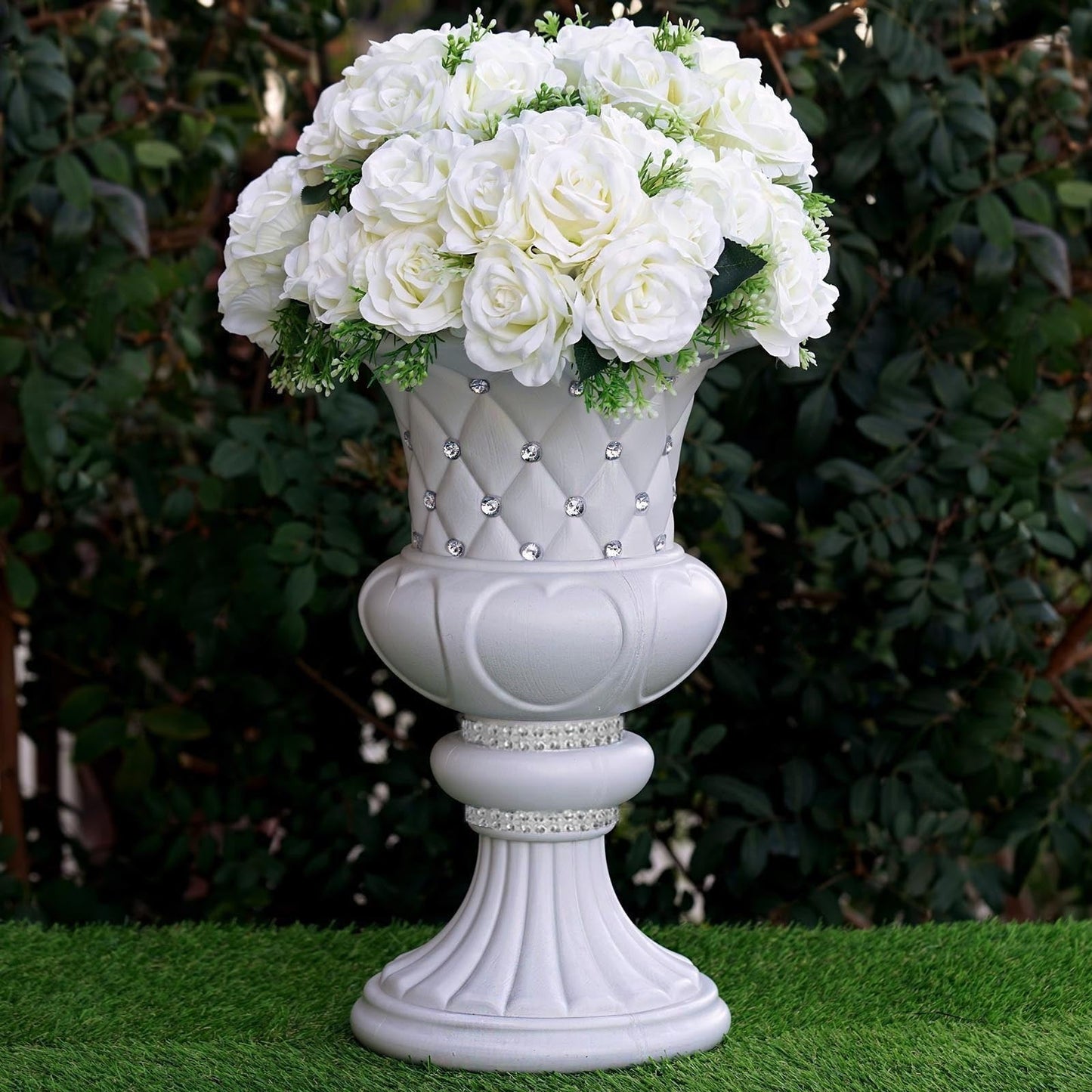 2 Pack | 18inch Tall White PVC | 10mm Crystal Studded Italian Inspired | Pedestal Column Plant Stand Pot