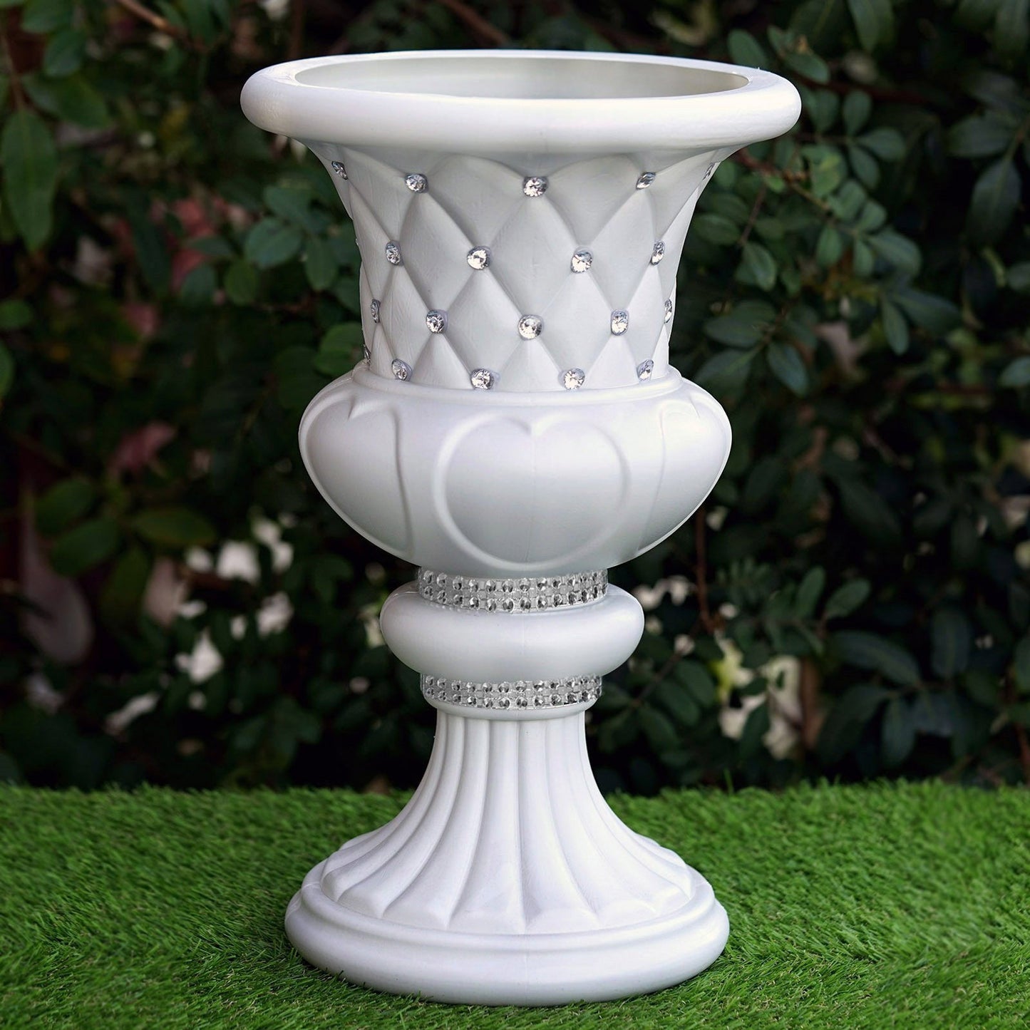 2 Pack | White Crystal Beaded Italian Inspired Pedestal Stand | Flower Plant Pillar With 10mm Crystal Studs - 18" Tall PVC