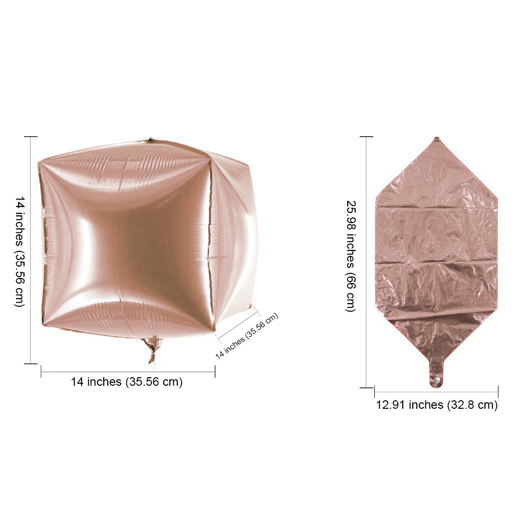 14" rose gold cube-shaped mylar foil helium balloon