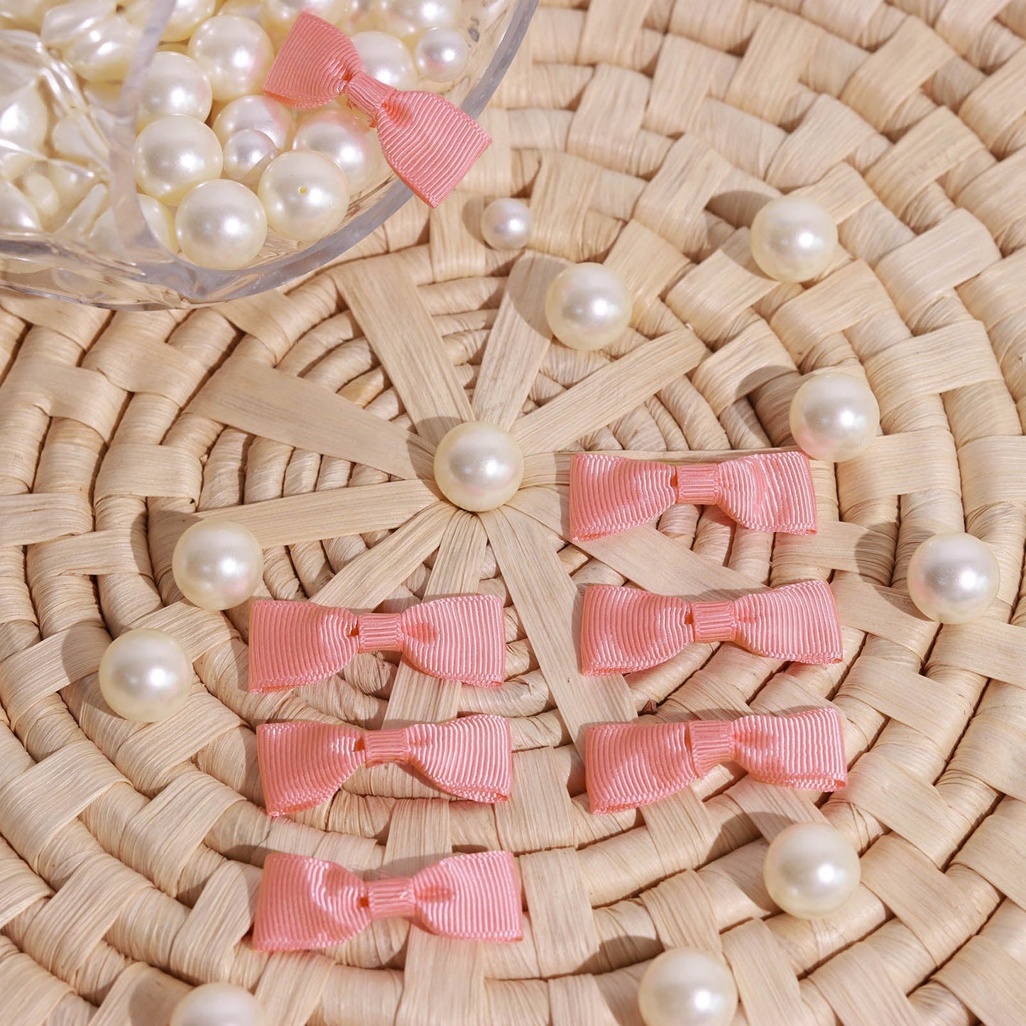 Dusty rose grosgrain pre-tied ribbon bows for gift bags and decor.