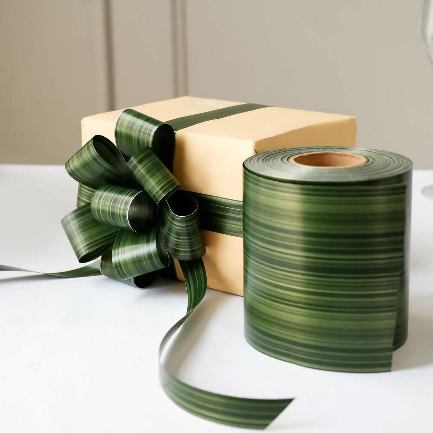 4" Green Ti Leaf Satin Bouquet Ribbon Wrap for Floral DIY Supplies
