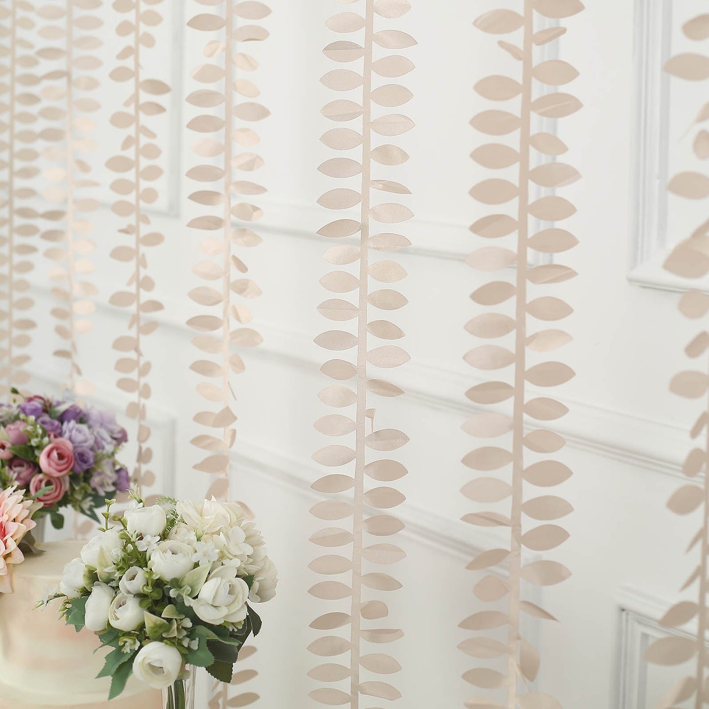 Beige leaf petal taffeta ribbon sash for DIY decor and garlands.