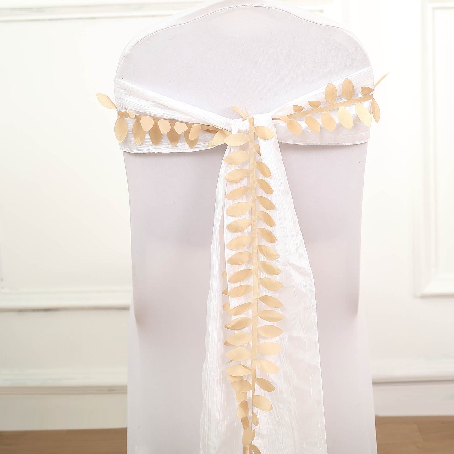 Champagne leaf petal taffeta ribbon sash for DIY decor and garlands.
