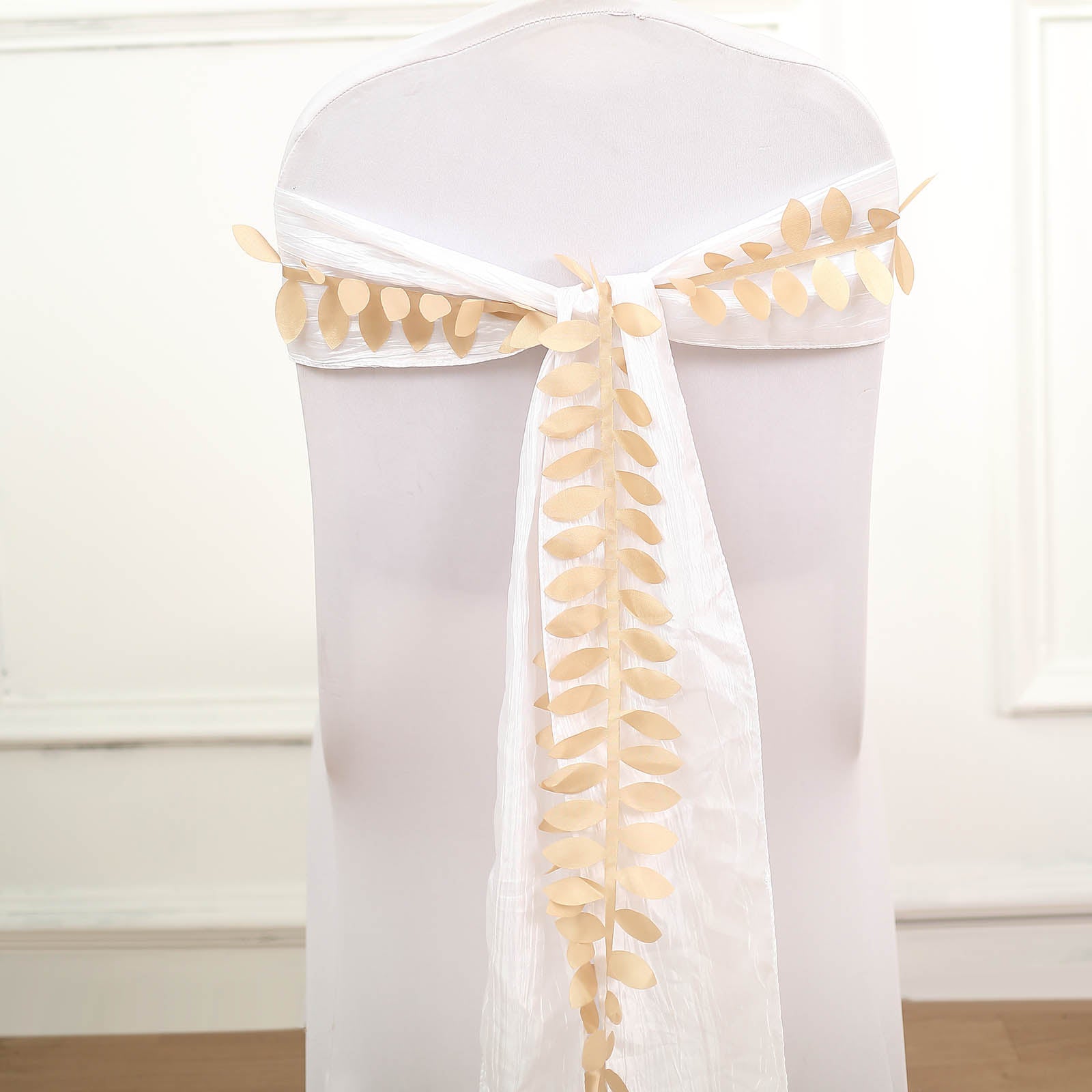 Champagne leaf petal taffeta ribbon sash for DIY decor and garlands.