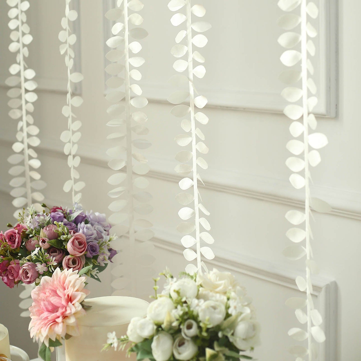 Ivory leaf petal taffeta ribbon sash garland decoration.