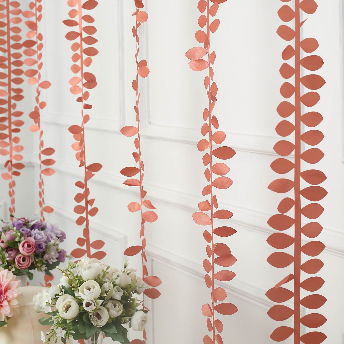Terracotta leaf petal taffeta ribbon sash garlands for DIY decor.