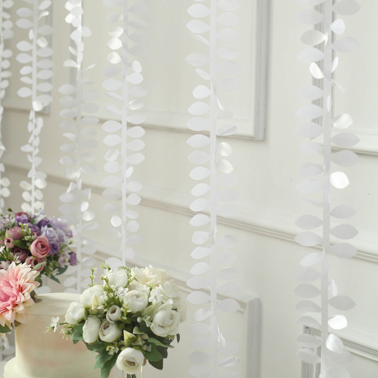 White leaf petal taffeta ribbon sash for DIY fabric garlands.