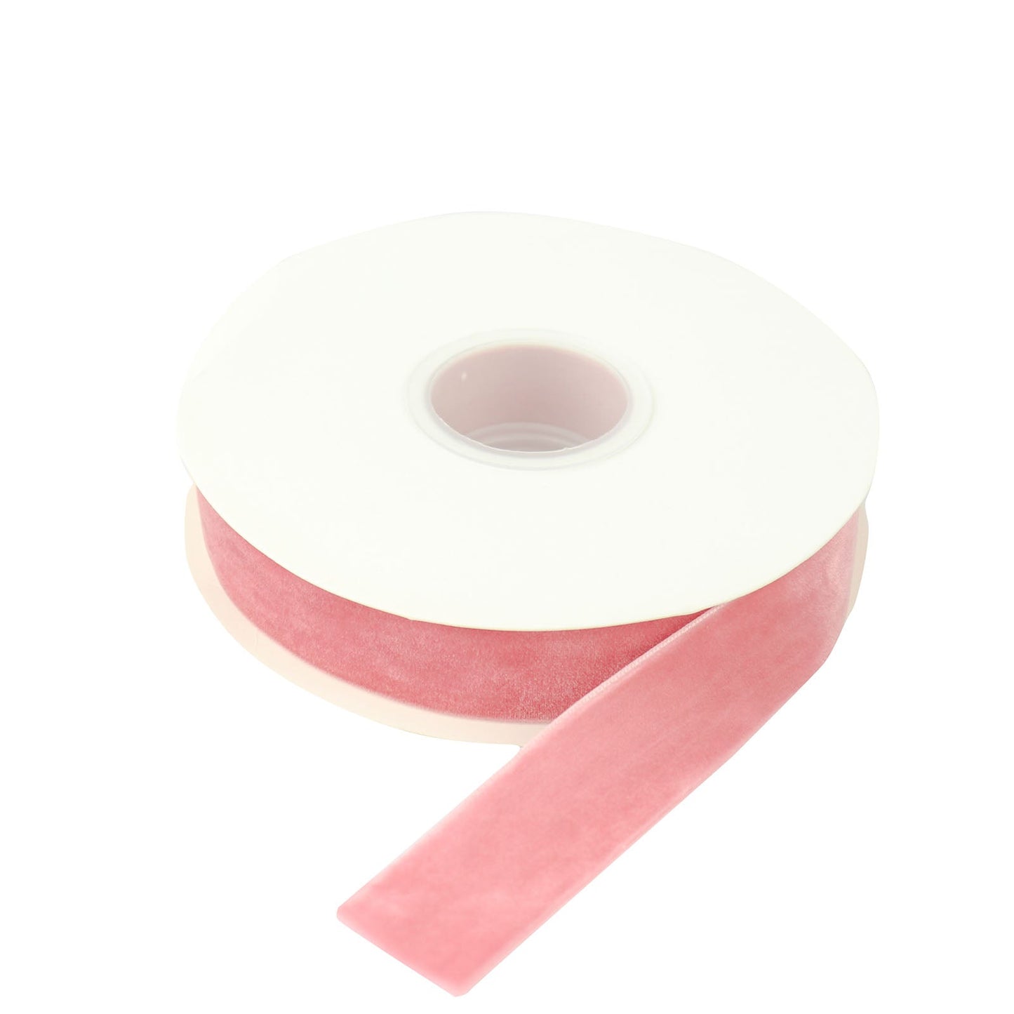 Dusty rose 1" velvet ribbon spool for DIY crafts.